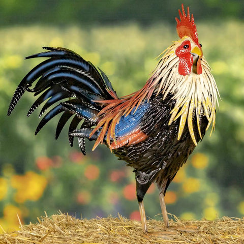 Painted Iron Rooster Figurines in 6 Styles