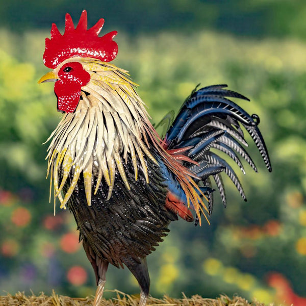 Painted Iron Rooster Figurines in 6 Styles