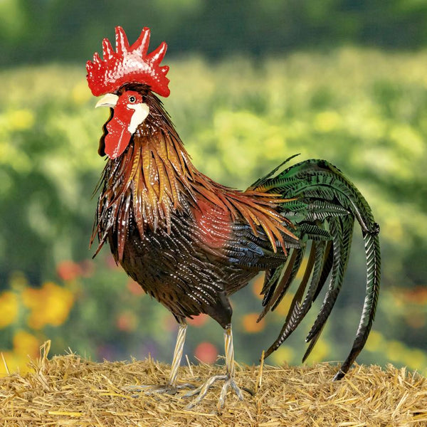 Painted Iron Rooster Figurines in 6 Styles