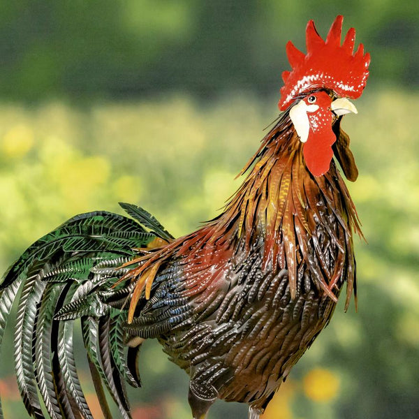 Painted Iron Rooster Figurines in 6 Styles