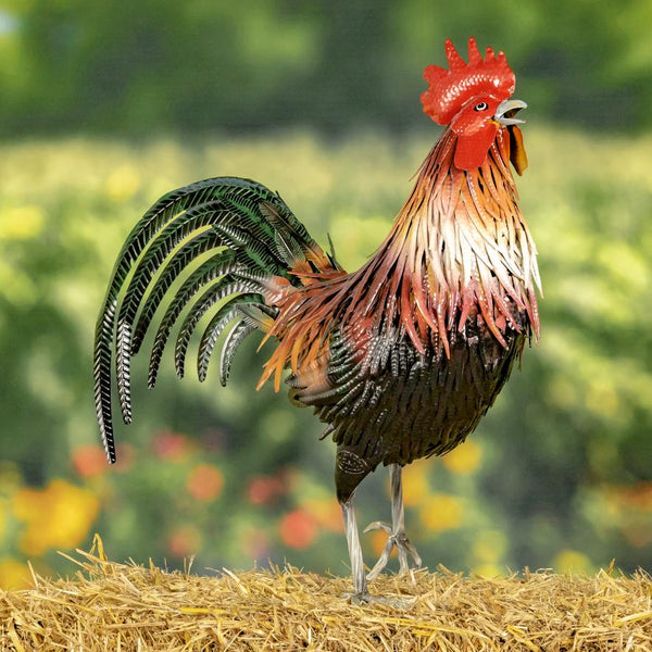 Painted Iron Rooster Figurines in 6 Styles