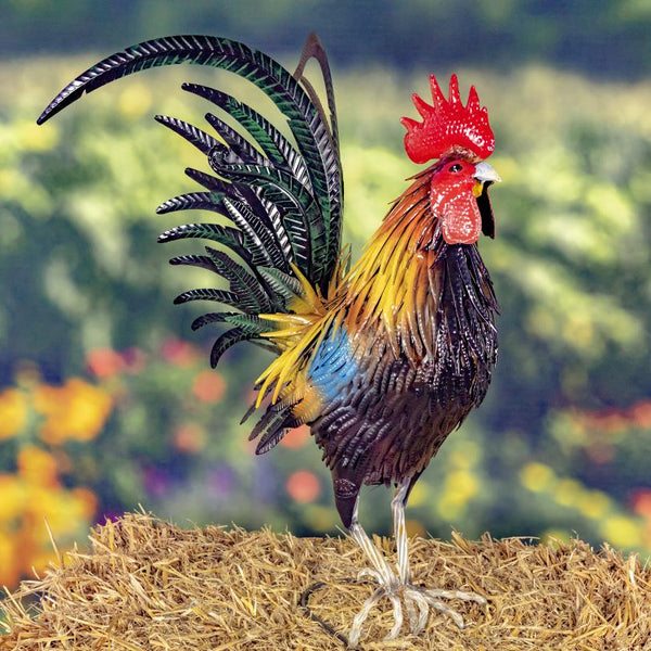 Painted Iron Rooster Figurines in 6 Styles