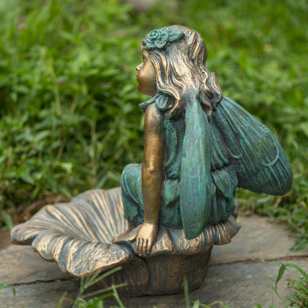 20" Tall Fairy Garden Statue Sitting on Flower "Gardenia"