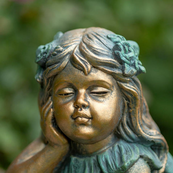 20" Tall Fairy Garden Statue Sitting on Flower "Gardenia"
