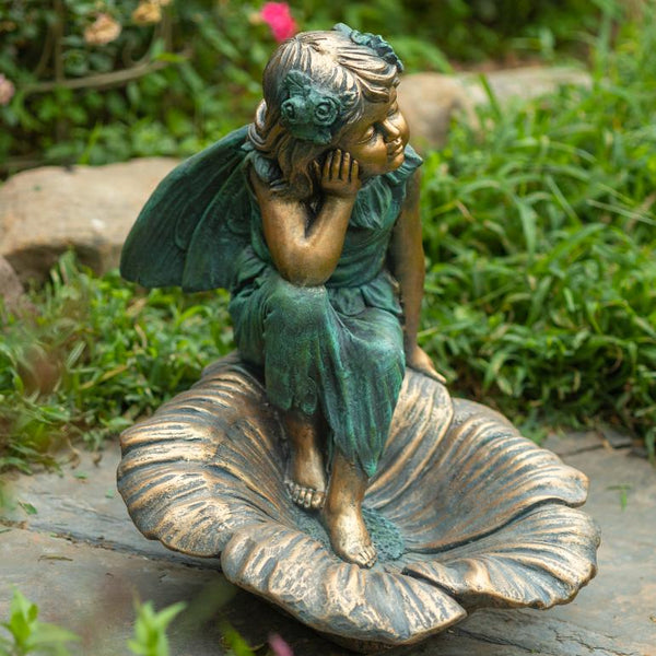 20" Tall Fairy Garden Statue Sitting on Flower "Gardenia"