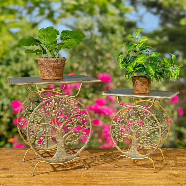 Set of 2 "Tree of Life" Assorted Rectangular Plant Stands