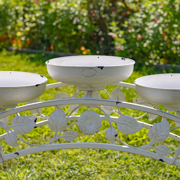 Bridge-Like Iron Plant Stand Arches with Five Planters 5ft. Long