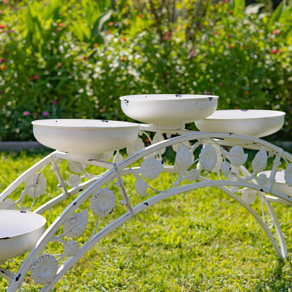 Bridge-Like Iron Plant Stand Arches with Five Planters 5ft. Long