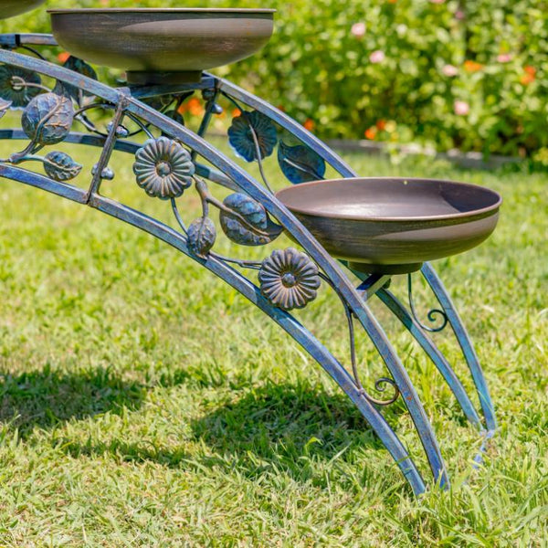 Bridge-Like Iron Plant Stand Arches with Five Planters 5ft. Long