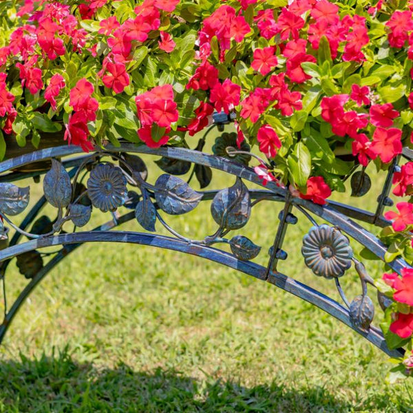 Bridge-Like Iron Plant Stand Arches with Five Planters 5ft. Long