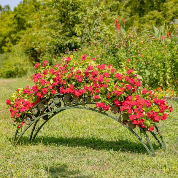 Bridge-Like Iron Plant Stand Arches with Five Planters 5ft. Long