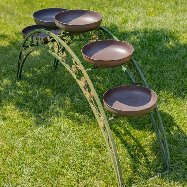 Bridge-Like Iron Plant Stand Arch with Five Planters in Antique Green 6.6ft. Long
