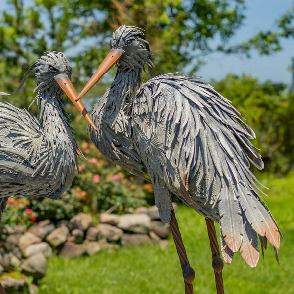 Set of 2 Great Blue Heron Big Bird Metal Outdoor Figurines