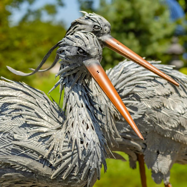 Set of 2 Great Blue Heron Big Bird Metal Outdoor Figurines