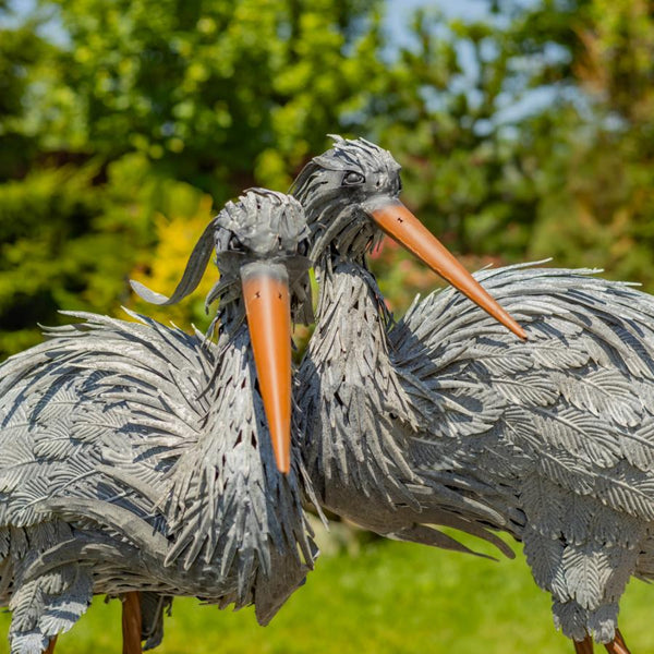 Set of 2 Great Blue Heron Big Bird Metal Outdoor Figurines