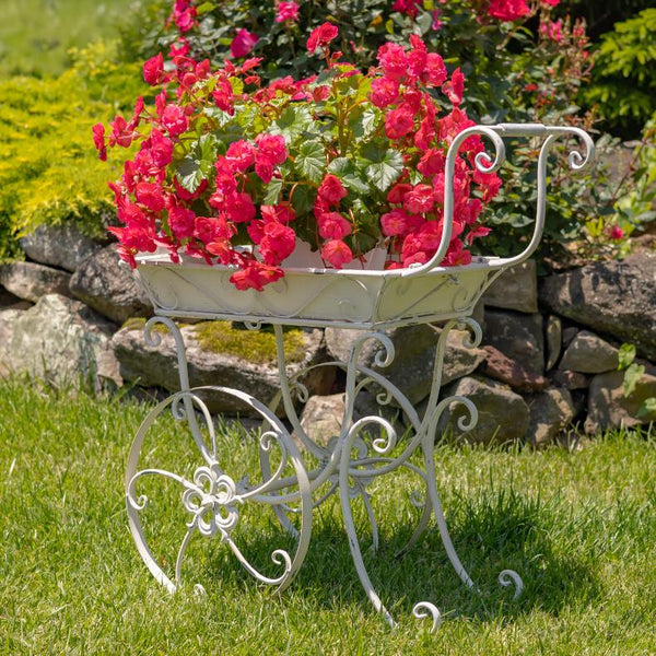 Metal Garden-Flower Cart with Handle & Wheels "London 1820"
