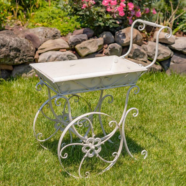 Metal Garden-Flower Cart with Handle & Wheels "London 1820"