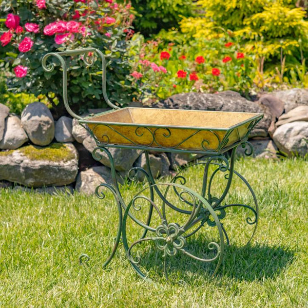 Metal Garden-Flower Cart with Handle & Wheels "London 1820"