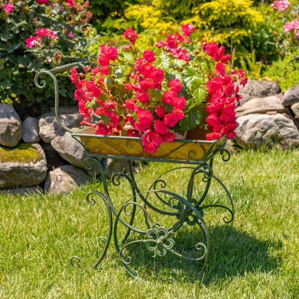 Metal Garden-Flower Cart with Handle & Wheels "London 1820"