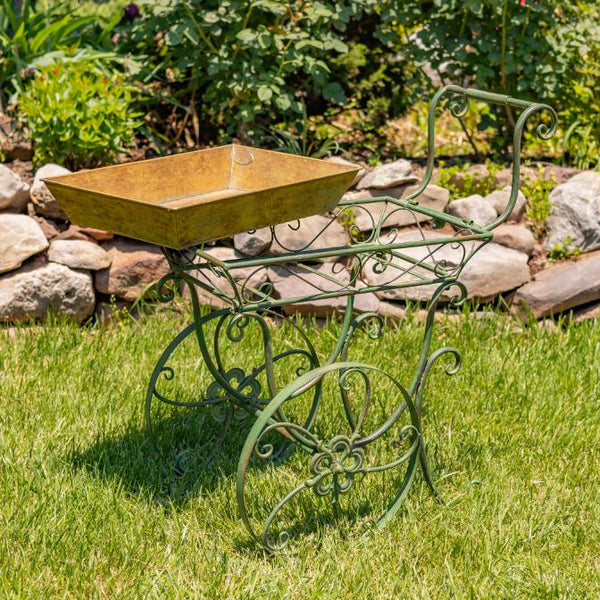 Metal Garden-Flower Cart with Handle & Wheels "London 1820"