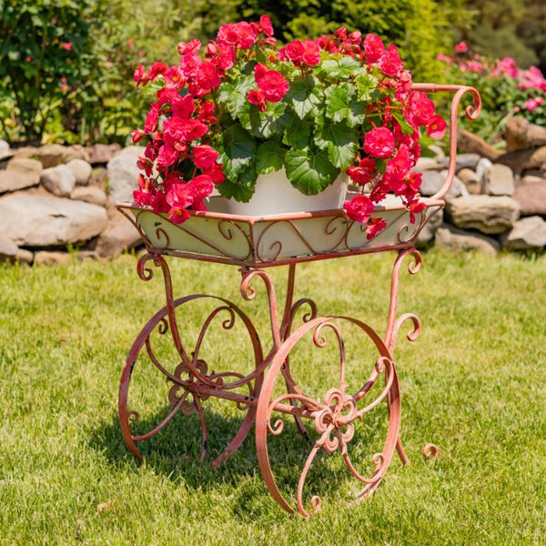 Metal Garden-Flower Cart with Handle & Wheels "London 1820"