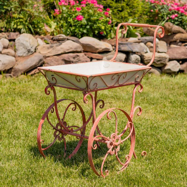 Metal Garden-Flower Cart with Handle & Wheels "London 1820"