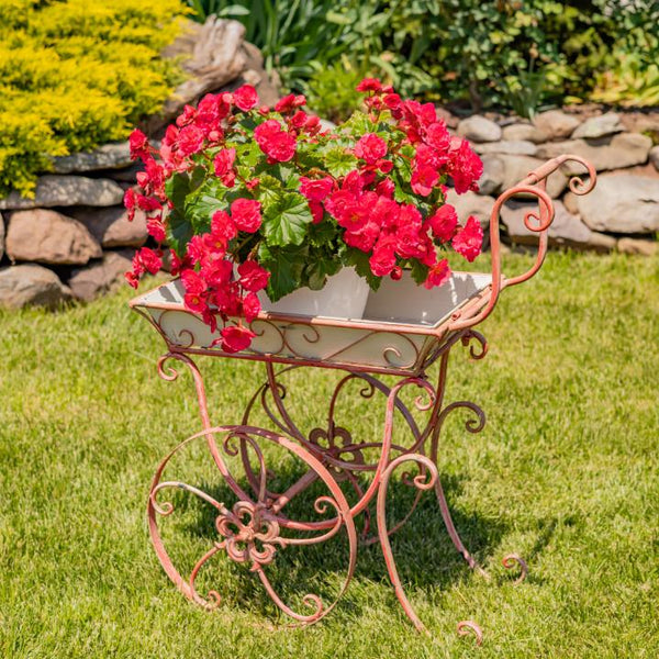 Metal Garden-Flower Cart with Handle & Wheels "London 1820"
