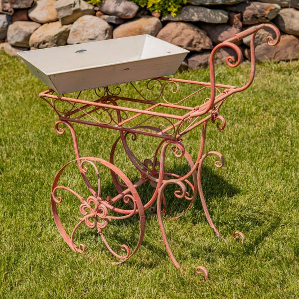 Metal Garden-Flower Cart with Handle & Wheels "London 1820"