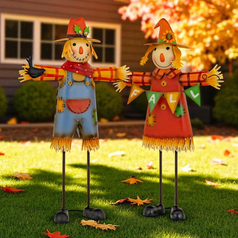 Set of 2 Iron Scarecrow Figurines "Mr. & Mrs. Scarecrow"