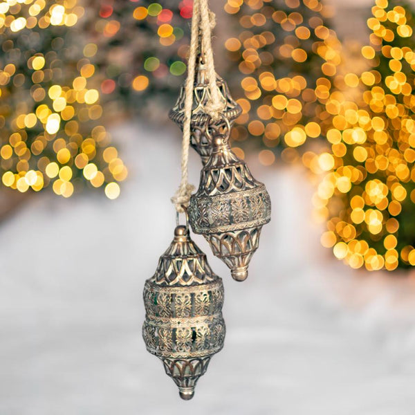 Set of 7 Hanging Three-Piece Christmas Bell Cluster Decorations in Antique Silver