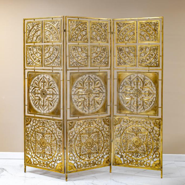 Three Panel Frosted Gold Folding Privacy Screen Decoration "Bodhi"