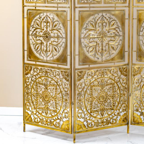 Three Panel Frosted Gold Folding Privacy Screen Decoration "Bodhi"