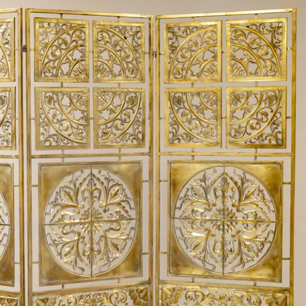 Three Panel Frosted Gold Folding Privacy Screen Decoration "Bodhi"