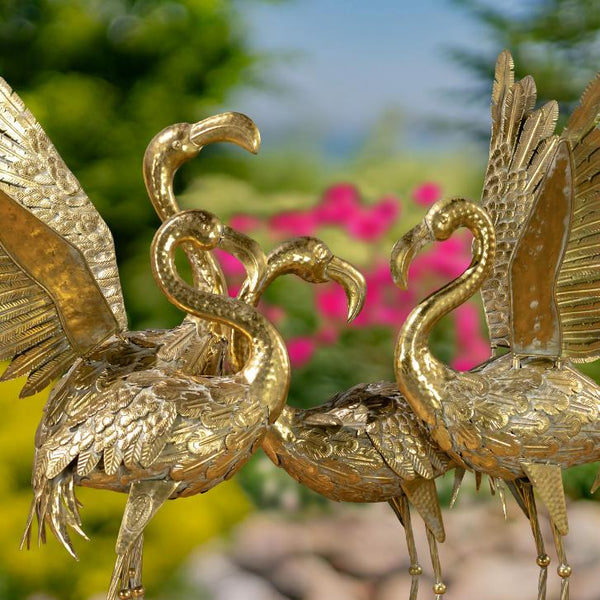 Set of 4 Assorted Metallic Gold Flamingo and Heron Garden Figurines