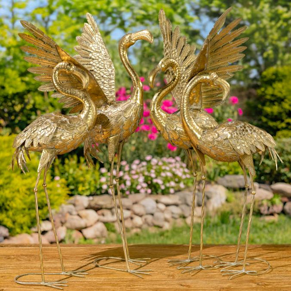 Set of 4 Assorted Metallic Gold Flamingo and Heron Garden Figurines