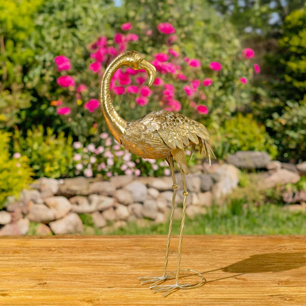 Set of 4 Assorted Metallic Gold Flamingo and Heron Garden Figurines