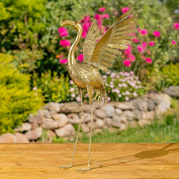 Set of 4 Assorted Metallic Gold Flamingo and Heron Garden Figurines