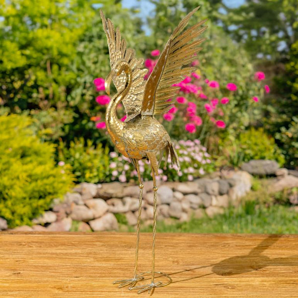Set of 4 Assorted Metallic Gold Flamingo and Heron Garden Figurines