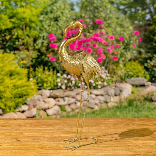 Set of 4 Assorted Metallic Gold Flamingo and Heron Garden Figurines