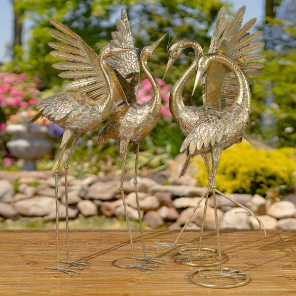 Set of 4 Assorted Metallic Gold Flamingo and Heron Garden Figurines