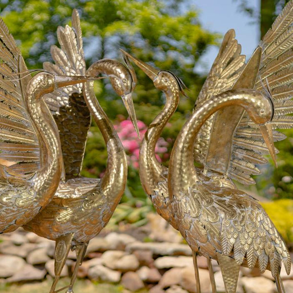Set of 4 Assorted Metallic Gold Flamingo and Heron Garden Figurines
