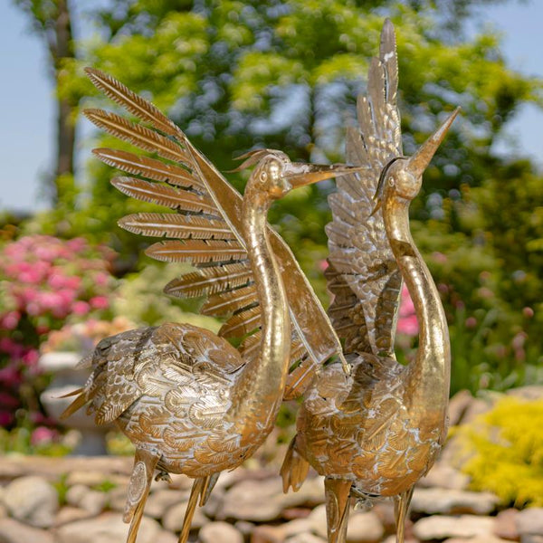 Set of 4 Assorted Metallic Gold Flamingo and Heron Garden Figurines