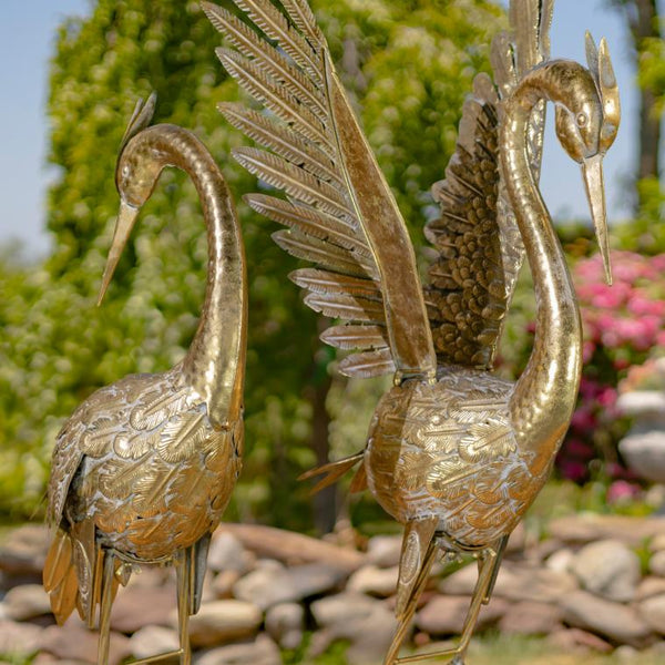 Set of 4 Assorted Metallic Gold Flamingo and Heron Garden Figurines