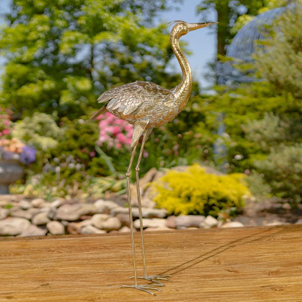 Set of 4 Assorted Metallic Gold Flamingo and Heron Garden Figurines