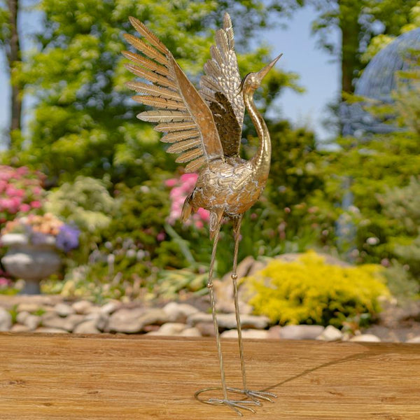 Set of 4 Assorted Metallic Gold Flamingo and Heron Garden Figurines