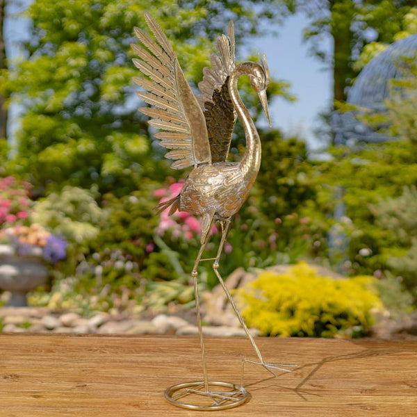 Set of 4 Assorted Metallic Gold Flamingo and Heron Garden Figurines