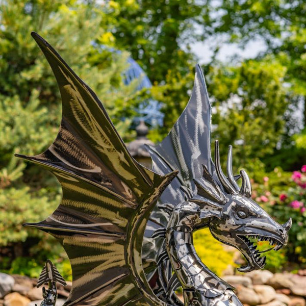 Ferocious Metal Dragon Statue Standing Upright "Tarragon" 44" Tall