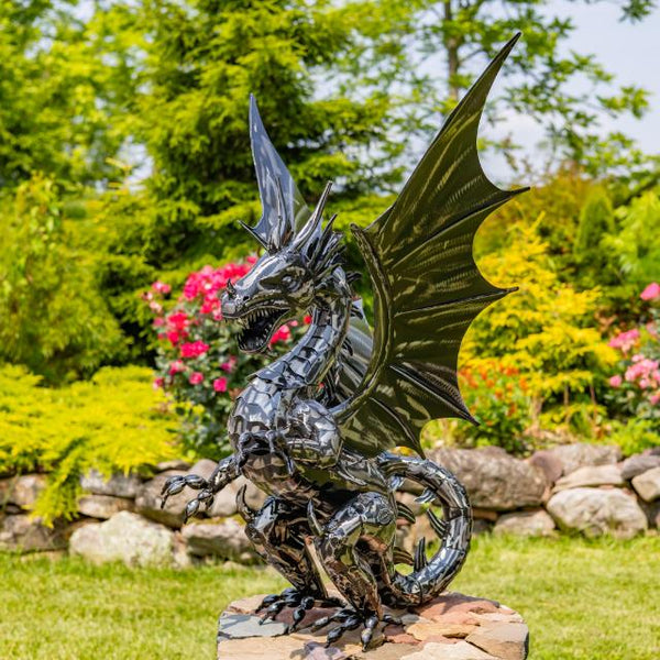 Ferocious Metal Dragon Statue Standing Upright "Tarragon" 44" Tall
