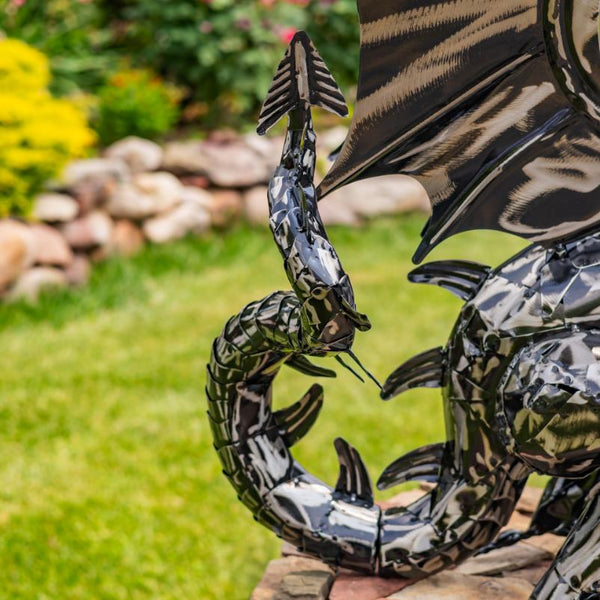 Ferocious Metal Dragon Statue Standing Upright "Tarragon" 44" Tall