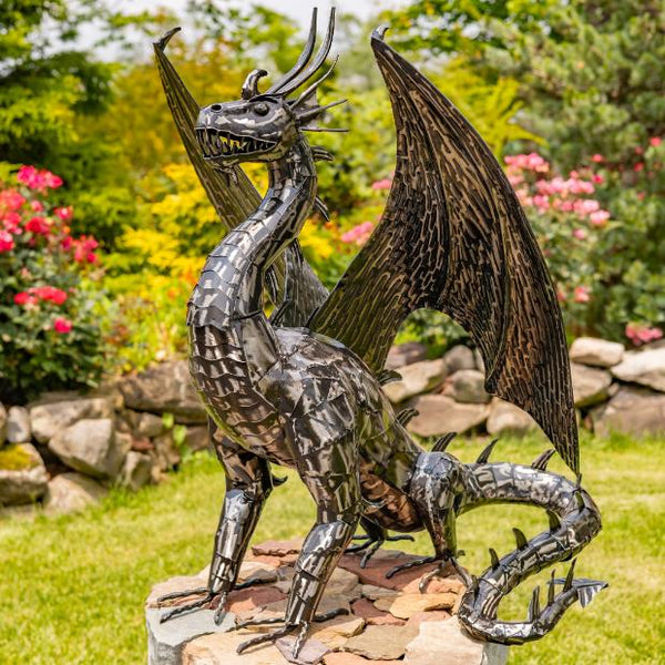 Iron Metal Dragon Sentry Statue "Spike" 39.5" Tall